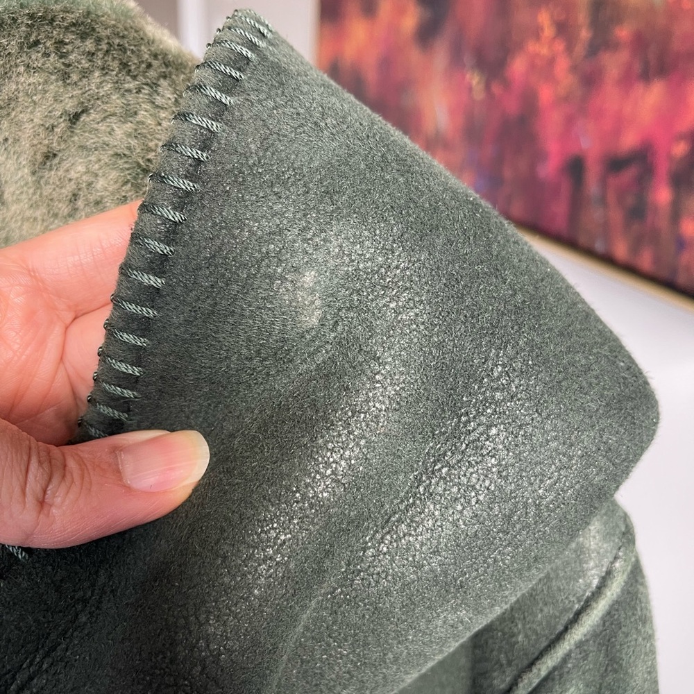 HARTMAN Shearling Coat | Vintage Green Sheepskin Suede Fur Jacket - Picture 14 of 17